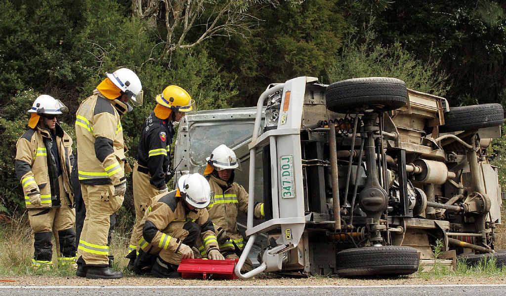 Emergency Service crews attend a single-vehicle rollover on Burrum Heads Rd. Emergency Service crews attend a single-vehicle rollover on Burrum Heads Rd.